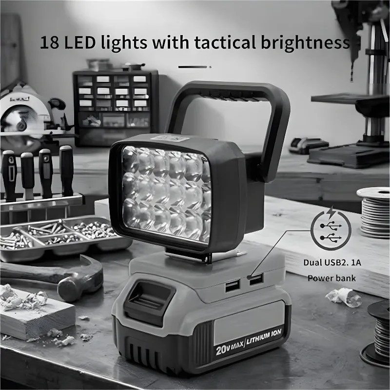 Portable Construction Site Light LED Work Light with Dual USB Ports for Milwaukee/DL 18/20V Li-ion Batteries for Outdoor Camping