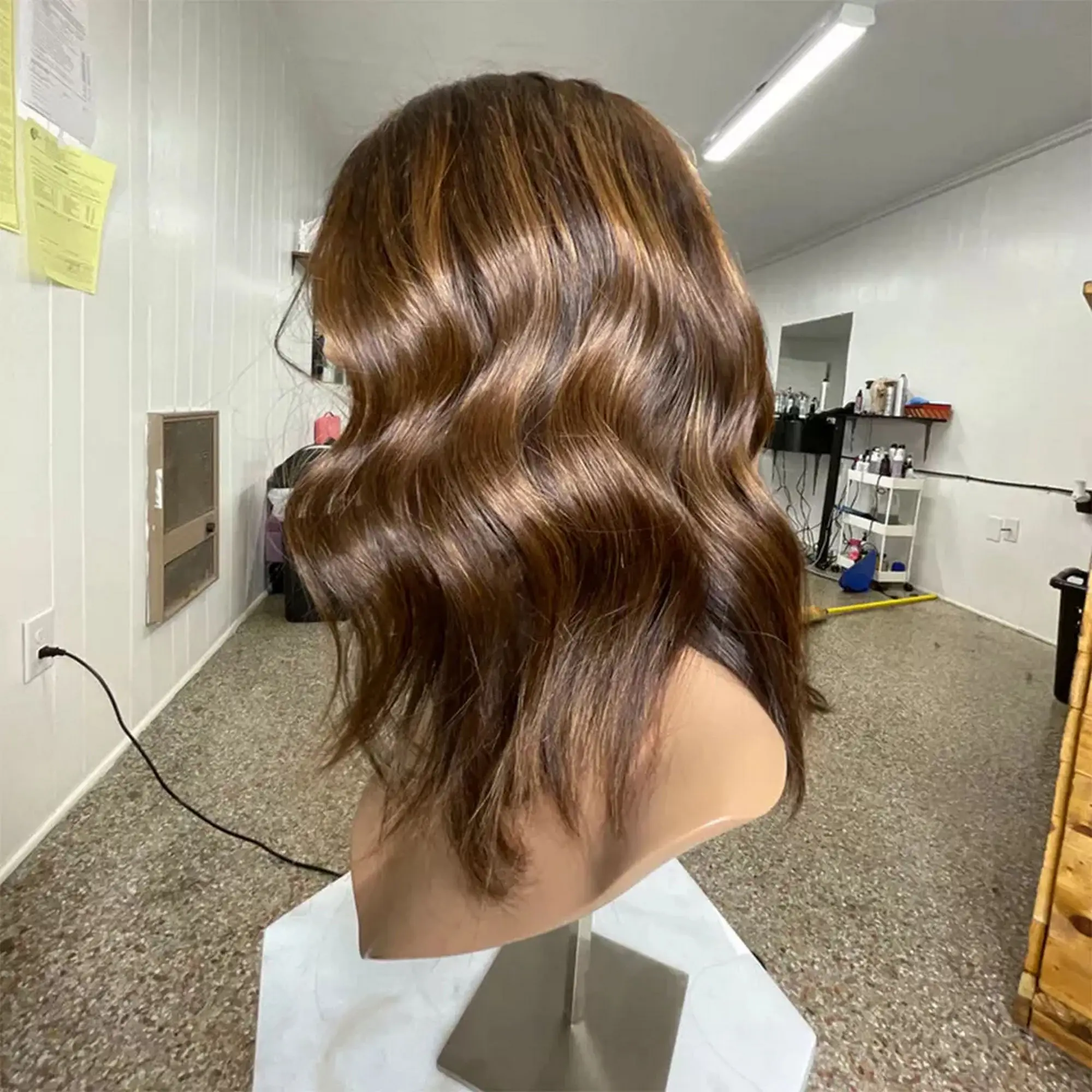 New Style 14 Inches Chocolate Brown Highlights Glueless Deep Wave  Synthetic Lace Top Wigs Diversified Daily Party Cosplay Use