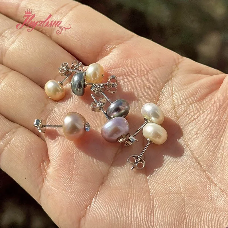 3x6-4x9mm Natual Button Shape Freshwater Pearl Stone Tibetan Silver Earrings For Woman Christmas Valentine\'s Day Gift 1 Pair
