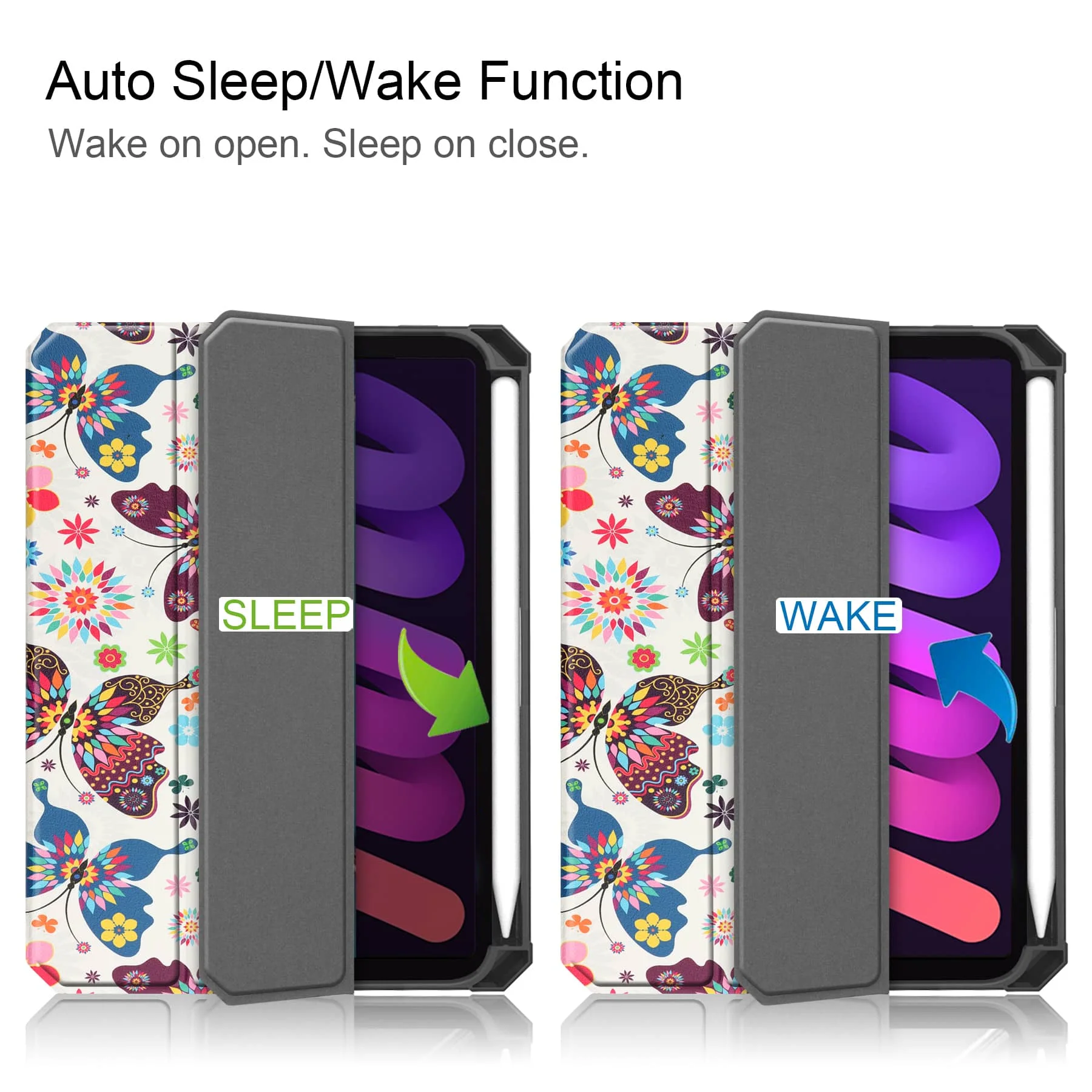 For iPad Mini 7 6 8.3'' with Pen Holder-[Tri-fold Stand +  Auto Wake/Sleep], Colorful Premium PU Leather Case Shockproof Shell