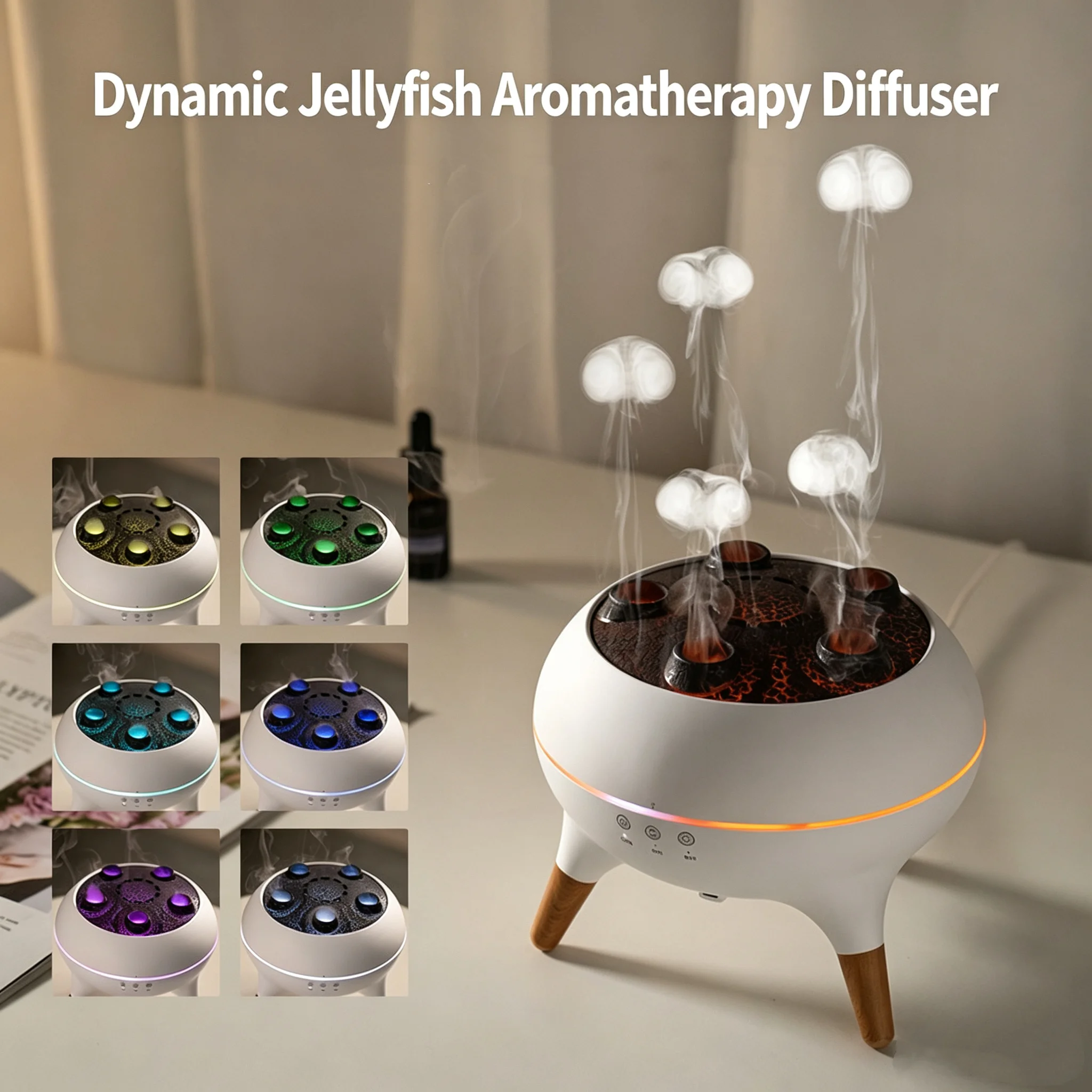 Home aromatherapy relaxing diffuser, smart touch switch, indoor humidifier with large mist output and colorful flame ring-blowing effect, suitable for rooms and yoga.