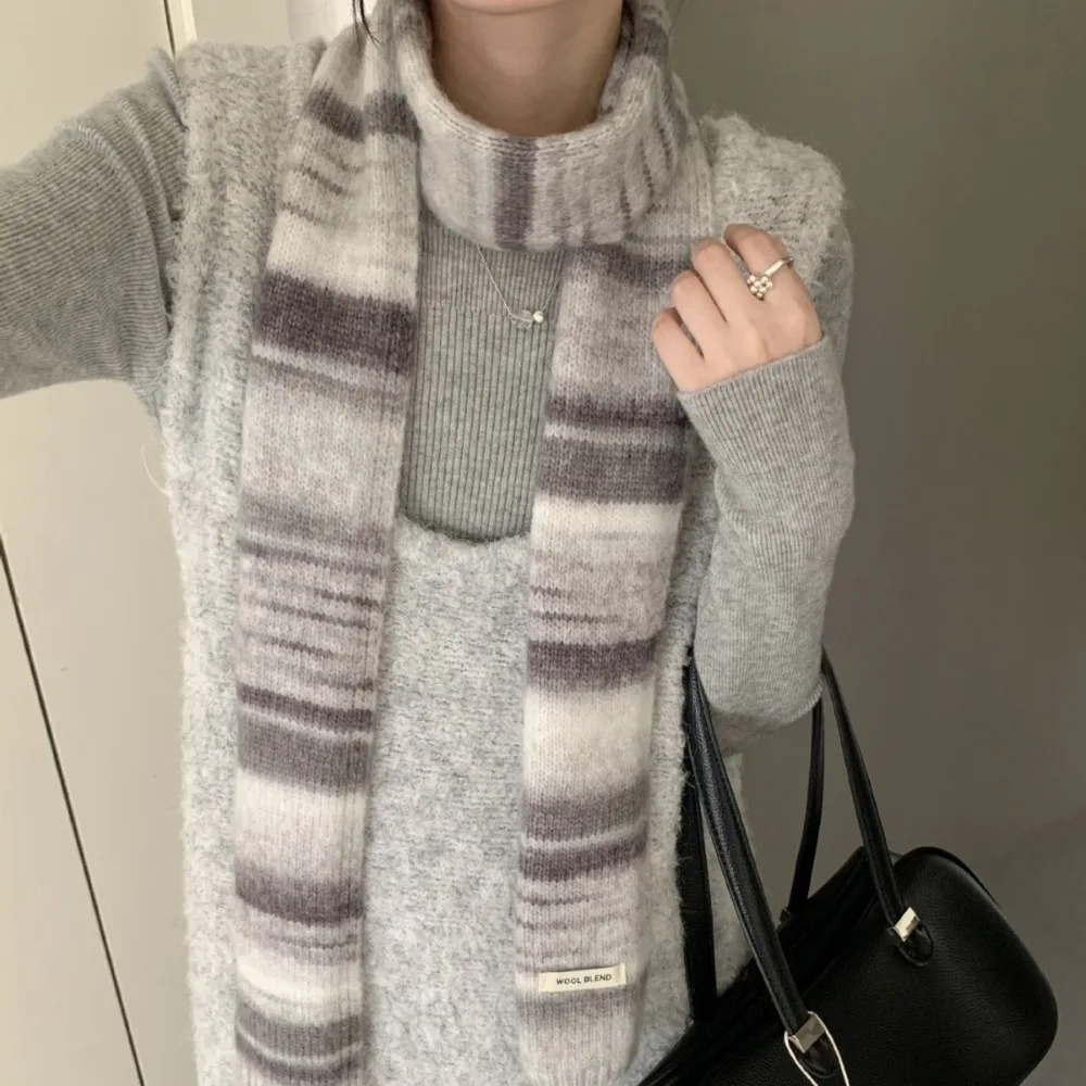 

Soft Korean Style Rainbow Striped Scarf Plush Neck Warmer Cashmere Knitted Scarf Thickened Windproof Winter Shawl Daily