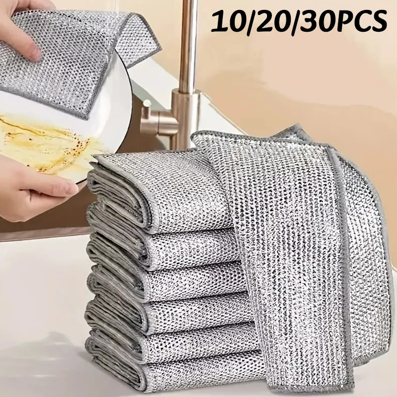 Paño de cocina mágico de alambre de Metal, paños de limpieza gruesos de Triple capa, estropajo para lavar platos de cocina, paño de lavado de microfibra, 10-30 Uds.