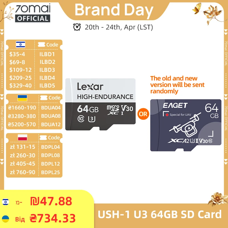 高耐久性 Micro SD 32GB 64GB 128GB TFカード USH-3 70mai 4Kドライブ