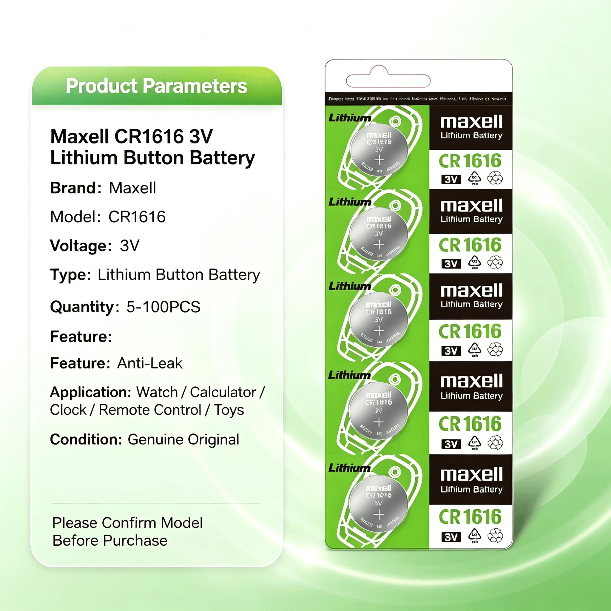 5-100PCS Original Maxell CR1616 3V Anti-Leak Lithium Button Battery For Watch Calculator Clock Remote Control Toys view 3
