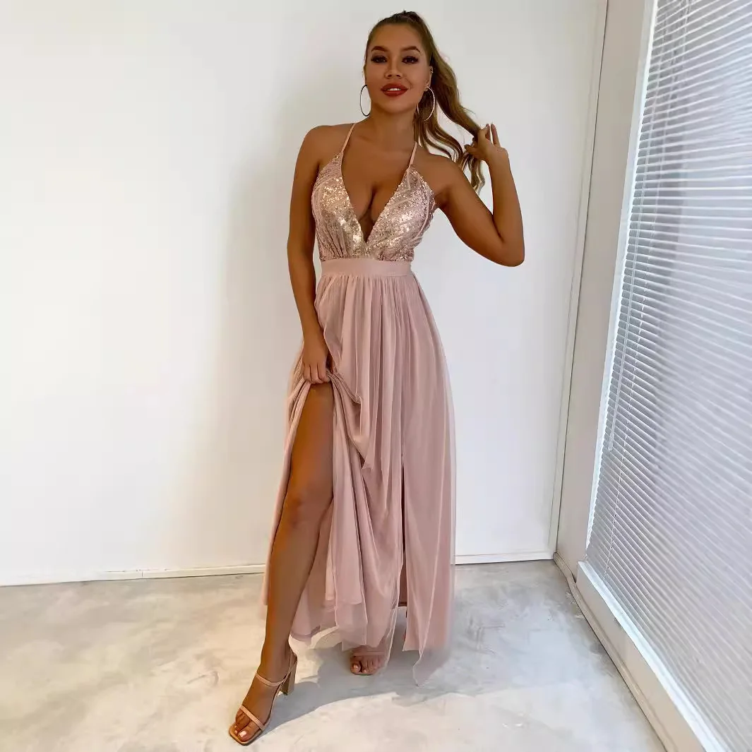 Sexy dos nu Slip paillettes Corset Maxi robe d'été femmes maille longue moulante rouge robe de fête de noël robes de soirée de demoiselle d'honneur