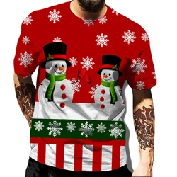 Santa Claus Pattern Men's T-shirt Elk Print Man Short Sleeve Merry Christmas T Shirts Casual Loose O-Neck Tee Tops Streetwear