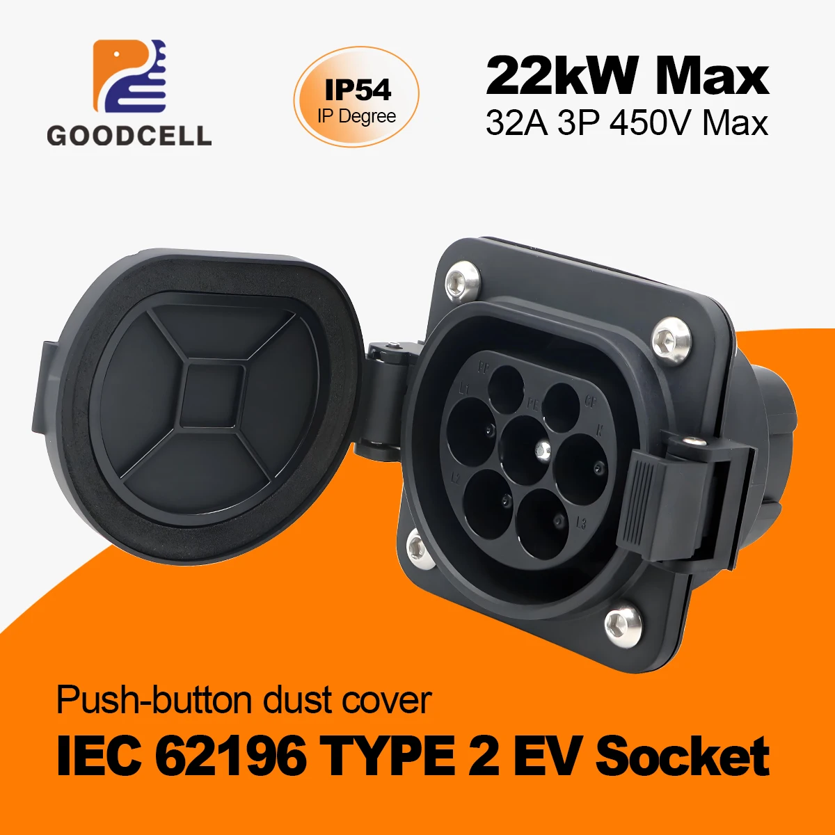 

GOODCELL Type2 EV socket connected to EV charging male socket 32A 3Phase 22KW 380V~450V