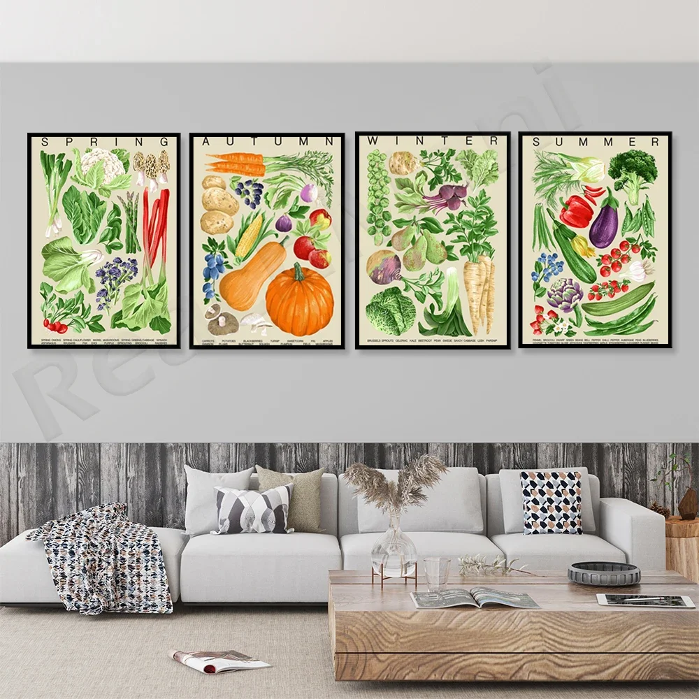 Fruits and vegetables, eat seasonal poster, develop your own lifestyle, kitchen decoration allotment illustration picture