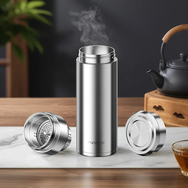 FANJANE 500ml Tea Separation Insulated Cup Thermos Mug for Tea Coffee 316 Stainless Steel Thermal Cup for Car Water Bottle Gift