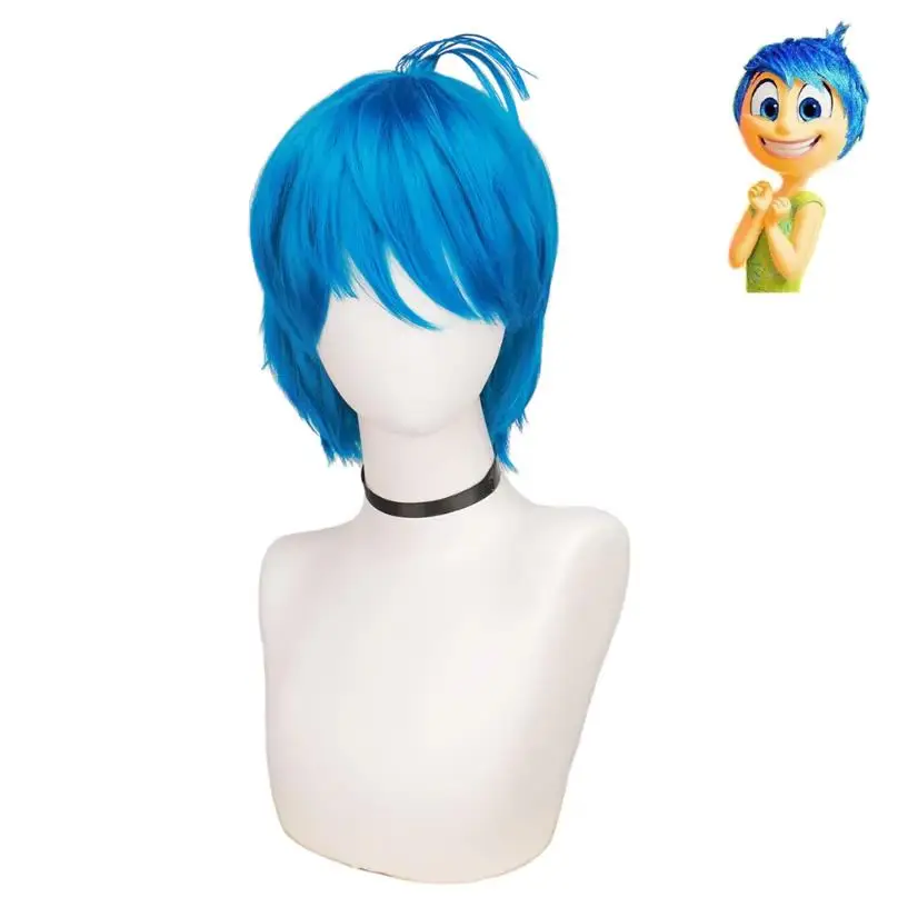 Joy Kostüm Inside Out Perücke Frauen Kurze Blaue Perücke Mädchen Cosplay Perücken Hitzebeständige Synthetische Halloween Kostüm Party