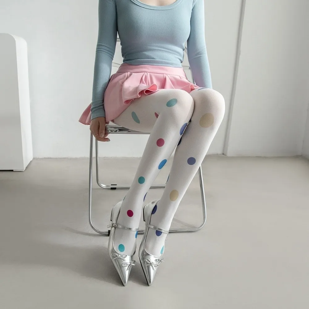 Personalized Colorful Polka Dot Stockings Elastic Breathable Large Dot Pantyhose Seamless Thin Y2K Retro Silk Stockings Cosplay