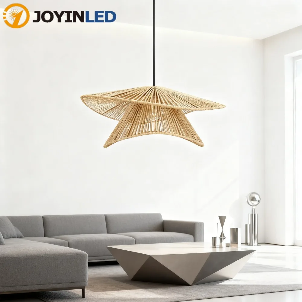 

JOYINLED Vintage Woven Pendant Light 40/60CM Retro Flower Hanging Lamp E27 Wicker Pendant Lamp Bedroom Restaurant Art Home Decor