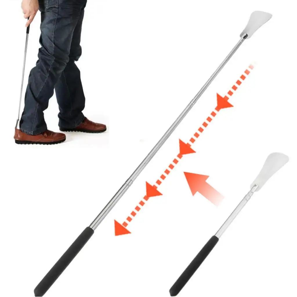 Easy on Easy Off Stainless Steel Shoe Horn Telescopic Handle Shoe Helper for Seniors and Kids Dress Shoes Foot Care Tool