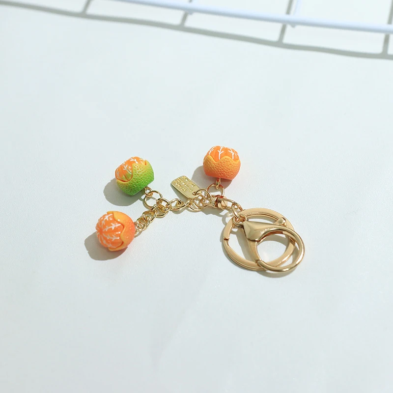 Laranja com Folha Chaveiro Pingente, Simulação Bonito, 3D Fruit Keyring, Encanto Do Saco, Chave, Fone De Ouvido, Acessórios Do Telefone, Presente Da Jóia