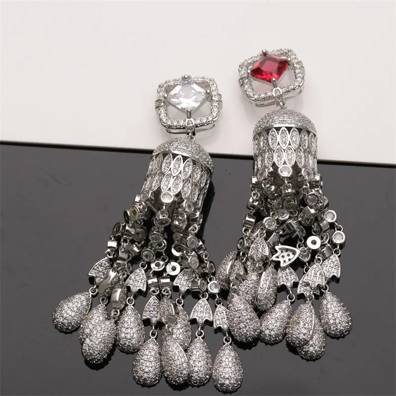 1 PC Big Gold Plated Crystal Cubic Zircon CZ Micro Pave Bell Shape Connector Tassel Pendant For Pearl Necklace Jewelry DIY