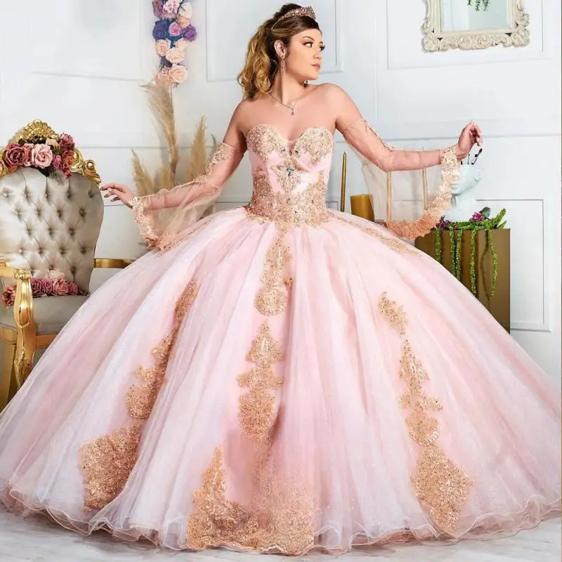 

Luxury Sweetheart Quinceanera Dresses for Girls Lace Appliques Flare Sleeves Lace Up Tulle Robe Quinceanera Rouge