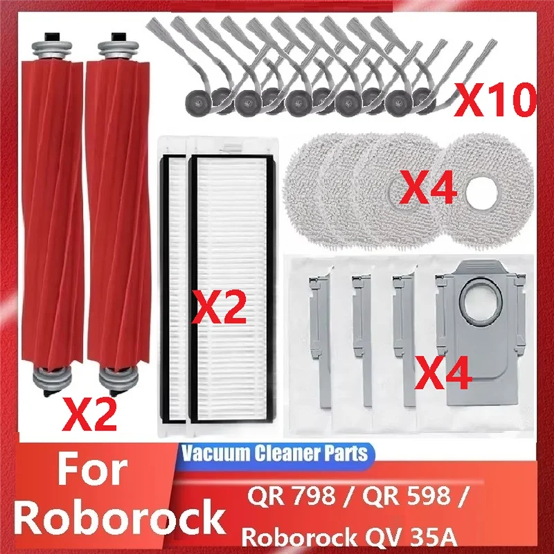 B58A Compatible For Roborock QR 798 / QR 598 / Roborock QV 35A Vacuum Parts Main Roller Side Brush HEPA Filter Mop Cloth