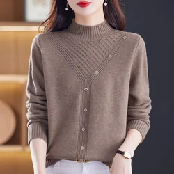 New Autumn and Winter Fashion Solid Color Retro Half High Neck Thickened Loose Versatile Western Style Slim Women's Sweater