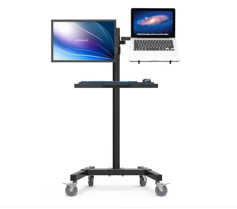 

PS Stand Trolley Dual Mount For Monitor And Notebook Sit-Stand Work Station Floor Stand Moving Cart VS-T9006