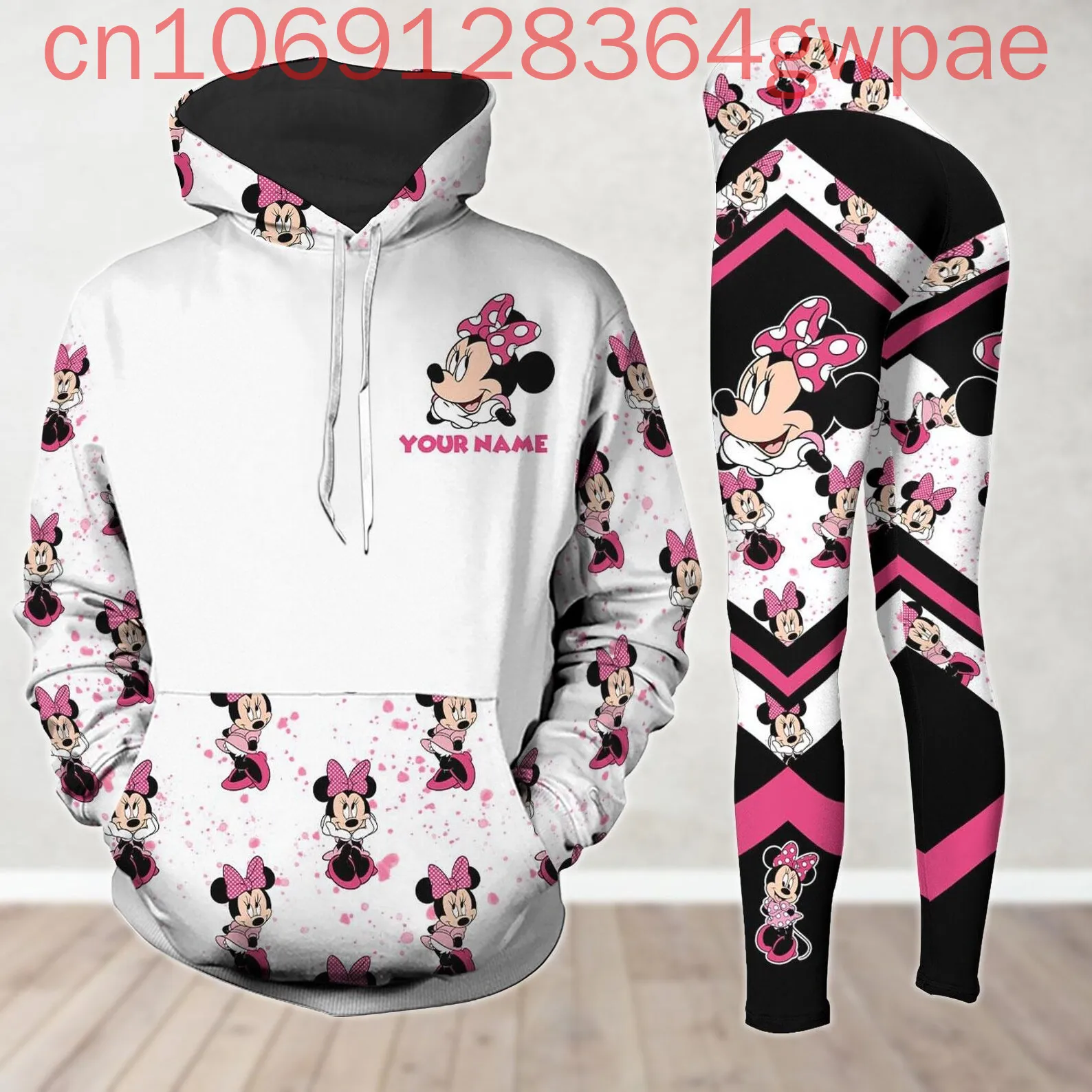 

Personalized Disney Minnie Mouse Women's 3D Print Hoodie Legging Set Casual Women's Yoga Pants Sweatshirt Fashion Sports Suit