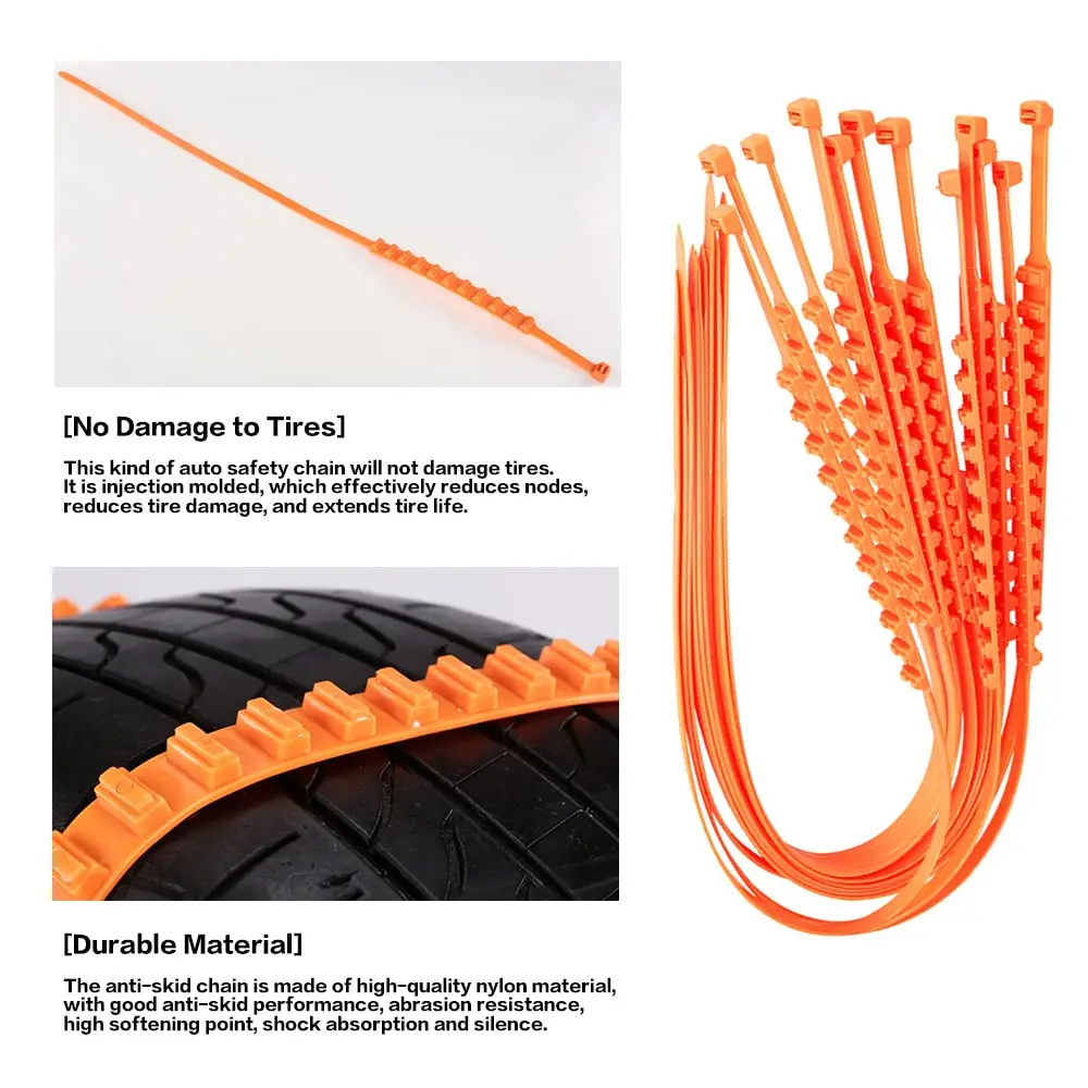 12 PCS Universal Car Snow Chains Portable Winter Tyres Wheels Snow Chains Non-Slip Cable Tie Reusable Anti-skid Wheel Nylon Tire