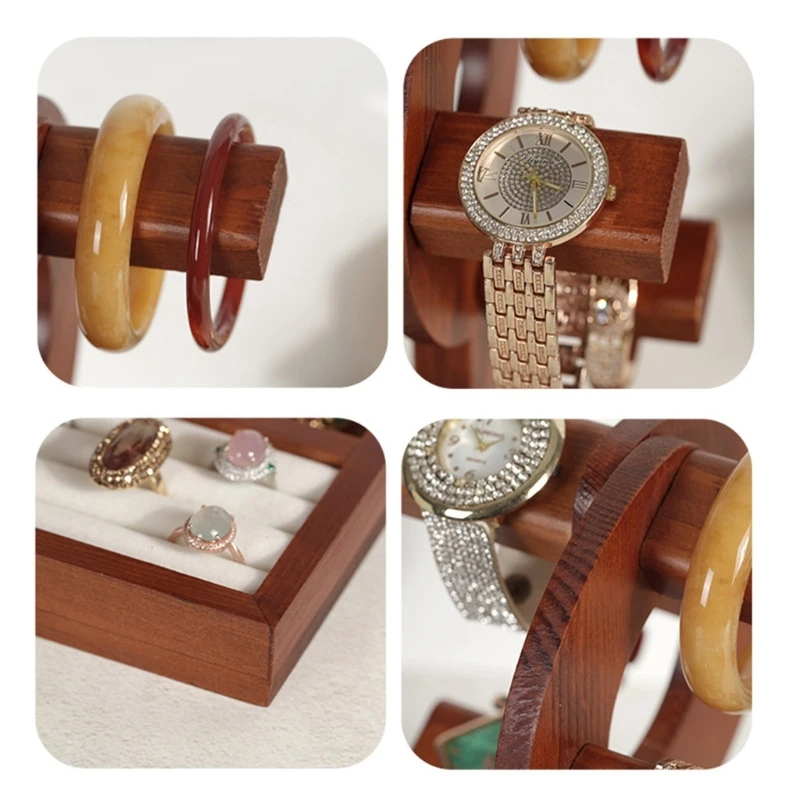 Multitiered Sturdy Wood Fashion Accessory Holder Portable for Watch Bracelet and Bangle Exhibition Home Organization