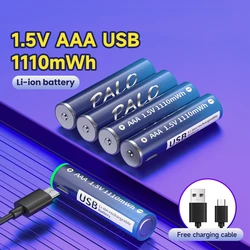 PALO 1.5V AAA lithium ion Battery 1110mWh 1.5V AAA USB rechargeable liion battery for Remote control wireless mouse + USB Cable