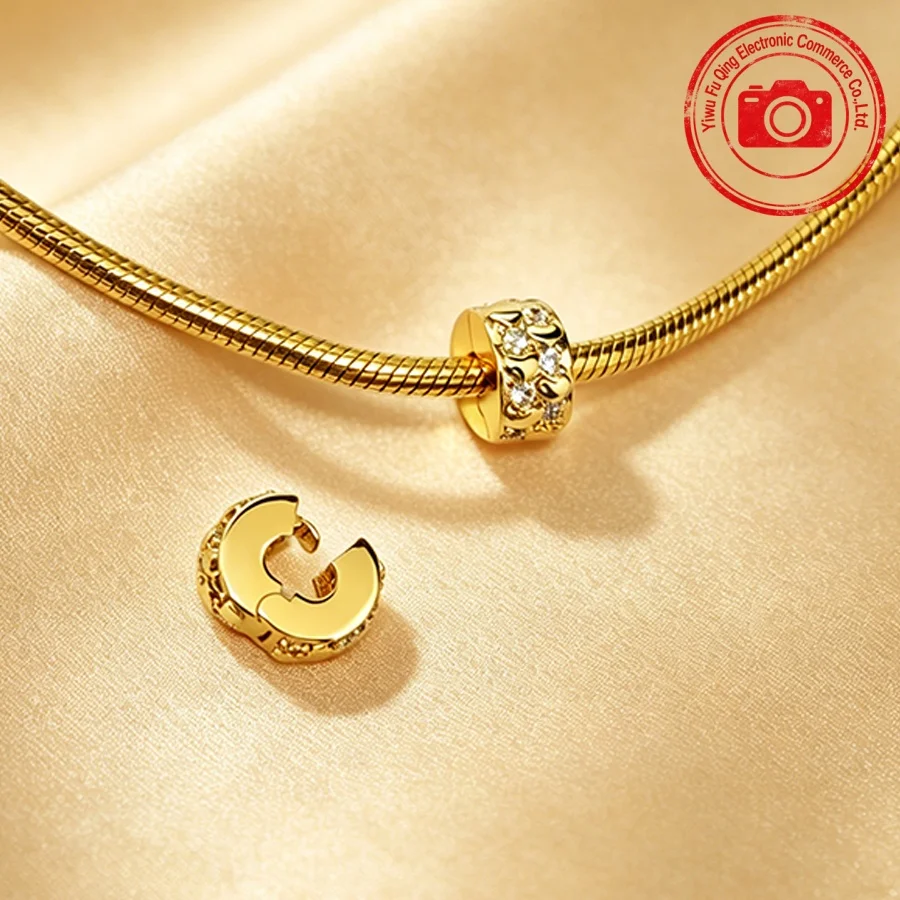 Bestseller Goldene Anhänger DIY Schmuckgeschenke Handgeschriebener Liebesbrief mit Amorherz Rosa Runde Clip-Perlen Passend für Original-Armbänder
