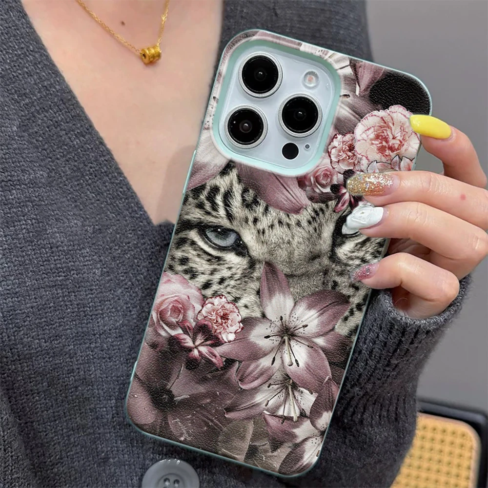 Cheetah Peach Blossom Combination Aesthetics Phone Case For iPhone 17 17Air 16 15 14 13 12 11 Pro Max Silicone Soft Cover Funda - view 2