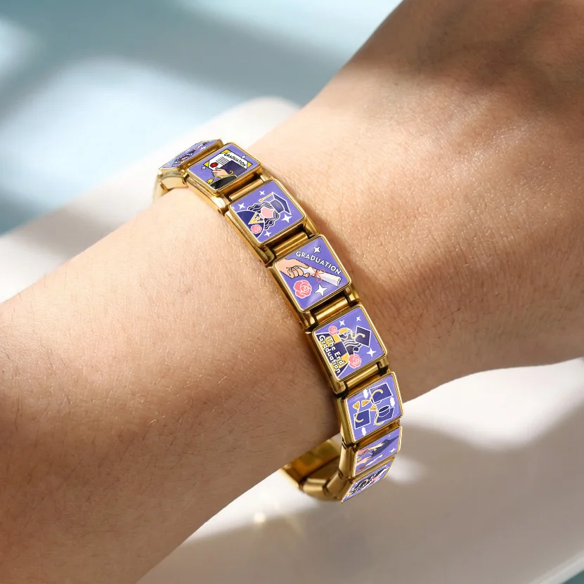 Original Design Purple Graduation Season Series Stainless Steel Charms Italian Link Fit 9mm Bracelet Making DIY Fashion Jewelry