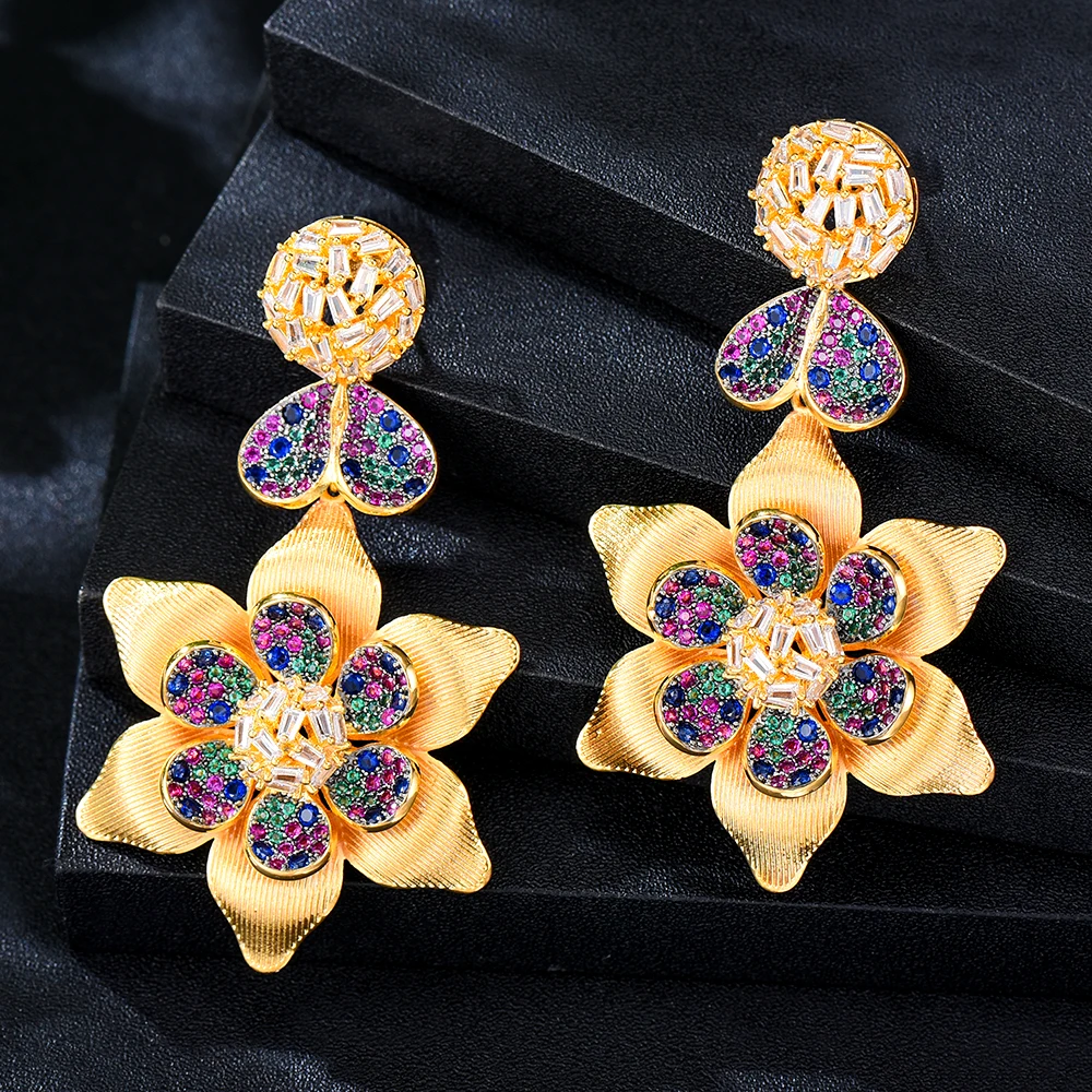 

GODKI Trendy Luxury Flower Earrings Brand Luxury Gorgeous Cubic Zirconia Women Wedding Big Earrings Bijoux High Quality 2023