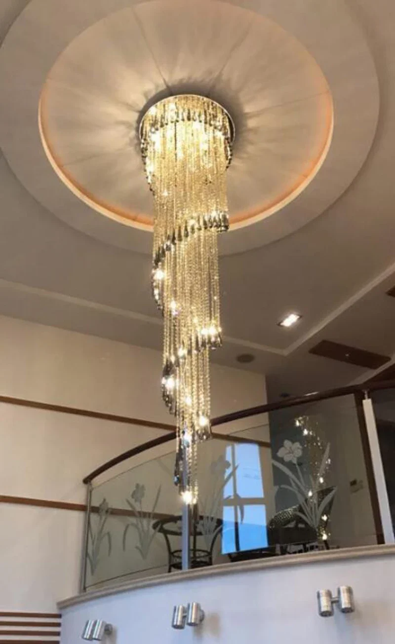 

Modern Chandelier Crystal Light Fixtures Long Living Room Stairway Lighting Villa light Crystal Staircase Ceiling Pendant Lamp