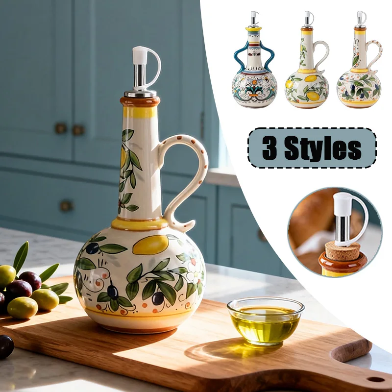 

Luxury Underglaze Ceramic Hand-drawn Olive Oil Dispenser Leak-Proof Food-Safe Kitchen Seasoning Bottle for Soy Sauce/Vinegar