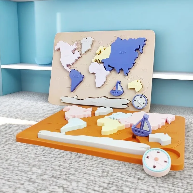 Jouets éducatifs créatifs en silicone alimentaire Platinum pour enfants sur la géographie et la culture, puzzles tridimensionnels pour nourrissons