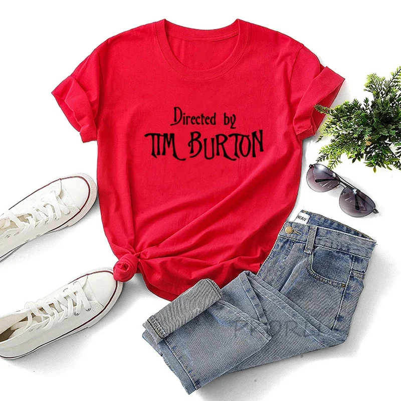 Directed By Tim Burton T-shirt Women Harajuku Summer Letter Print Classic T Shirt Casual Short Sleeve O-neck Women\'s T-shirt