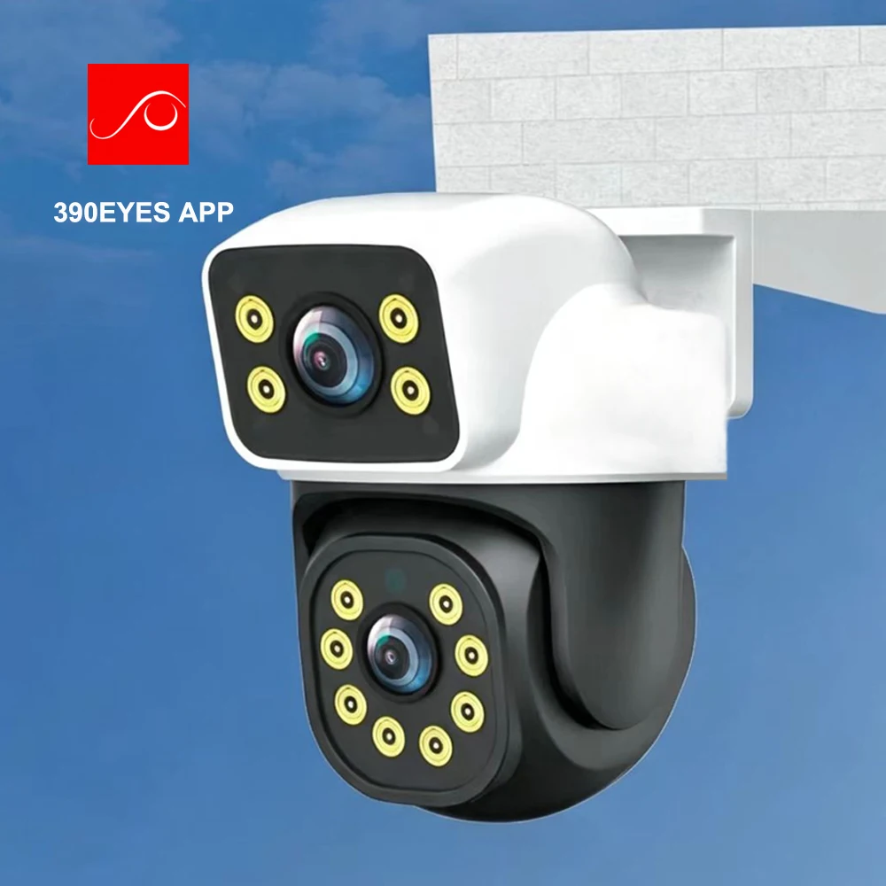 390Eyes App 4K 8MP Dual Lens Dual Screens WiFi Camera IP PTZ Outdoor Waterproof Auto Tracking Security Surveillance Camera