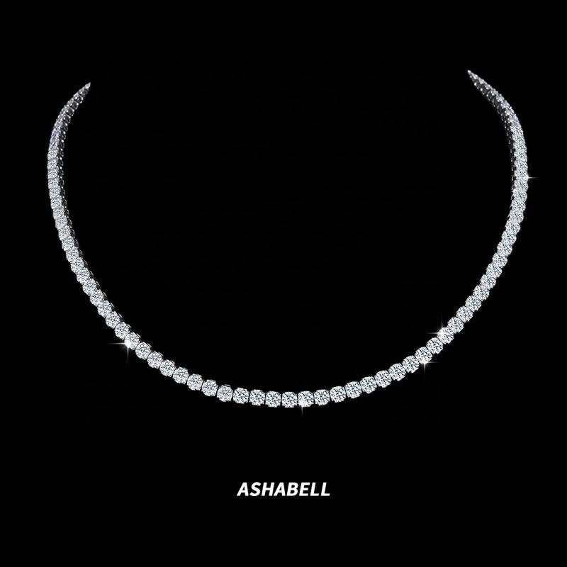 Wholesale S925 Sterling Silver VVS D Color All Moissanite Tennis Necklace 3mm Women Clavicle Tennis Chain Necklace