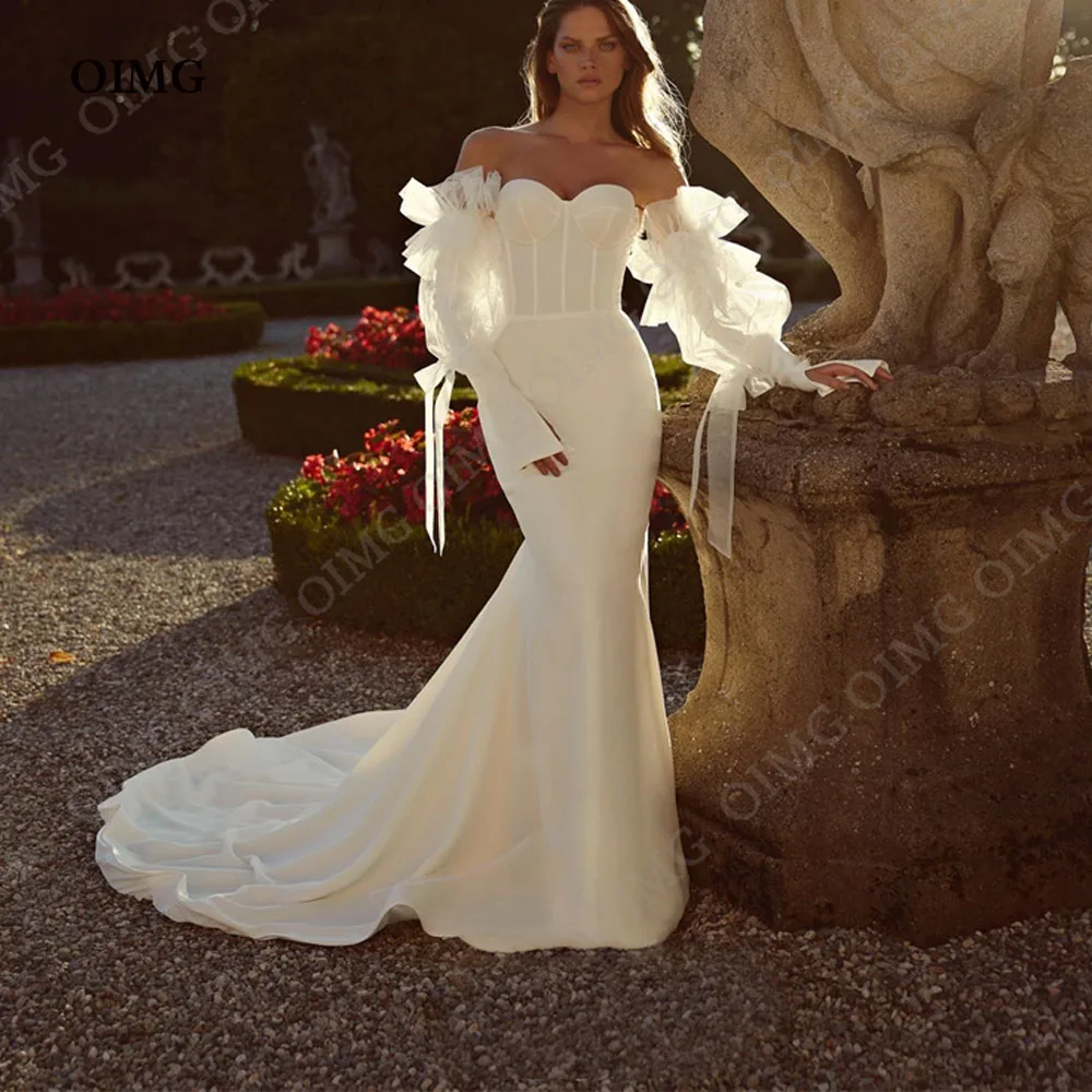 

OIMG Modern Sweetheart Wedding Dress Long Sleeves Sexy Mermaid Bride Gown Zipper Formal Princess Dresses Vestido De Noiva