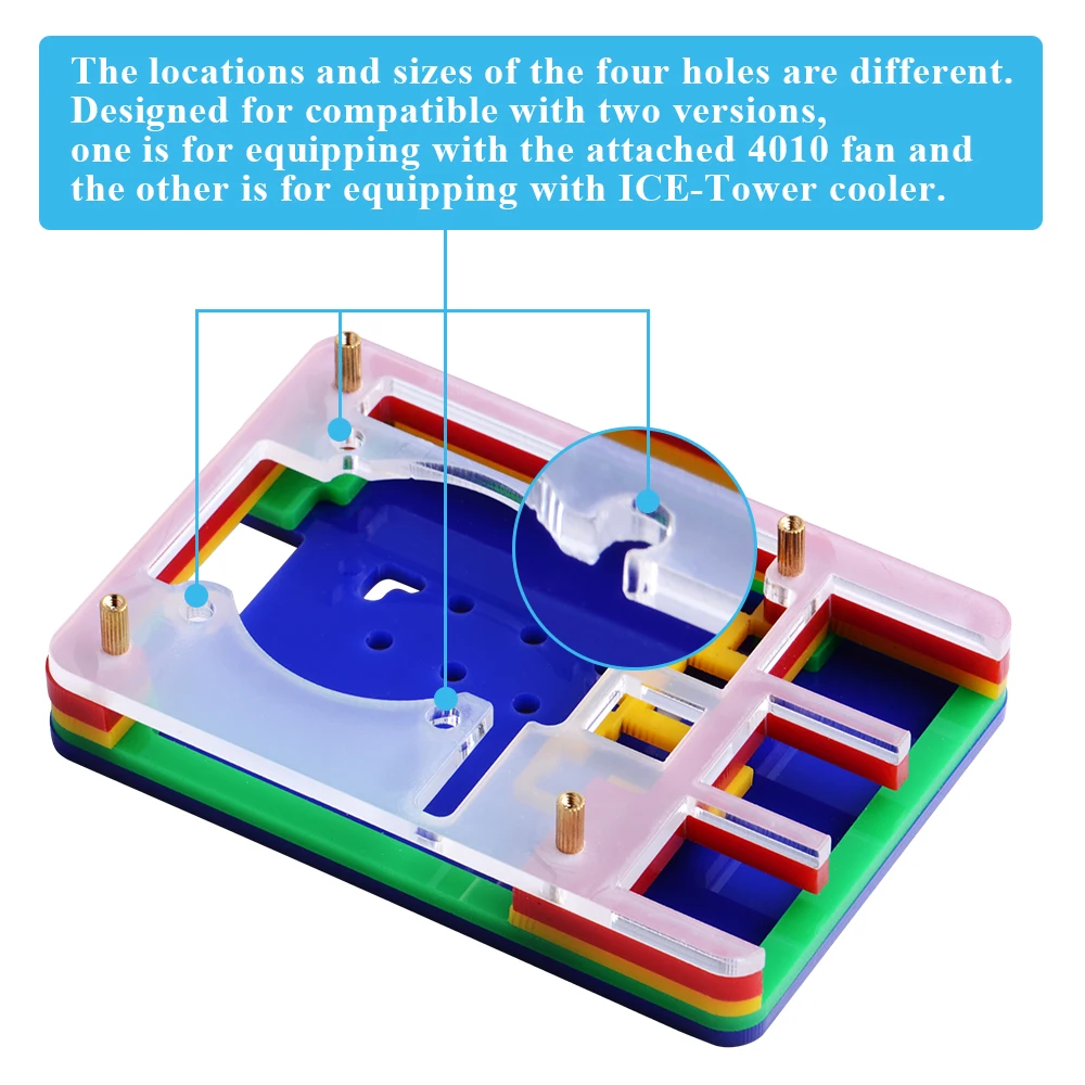 52Pi New! 5-Layer Acrylic Transparent ( Clear & Black ) / Black / Colorful Case with Cooling Fan for Raspberry Pi 4 B ICE TOWER