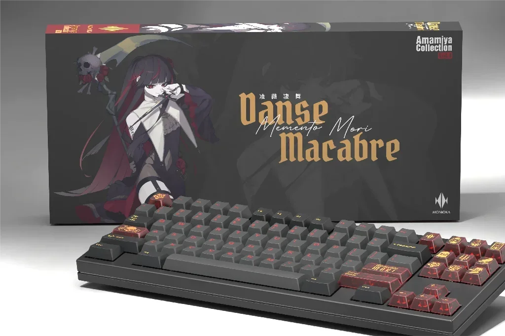 Juego de teclas con tema gótico Danse Macabre, proceso dorado, impresión de tinta metálica, tapas de teclado PBT gruesas para PC de alta transparencia