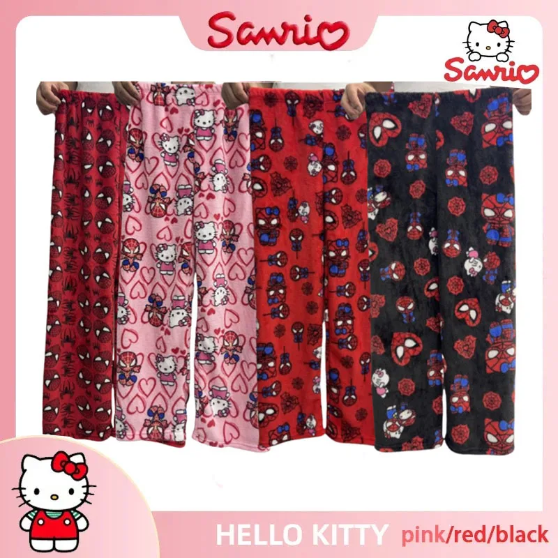 

Kawaii Sanrio Hellokitty Pyjamas Pants New Sanrio Y2K Men Women Autumn Winter Flannel Keep Warm Casual Pants Spider-man Trousers