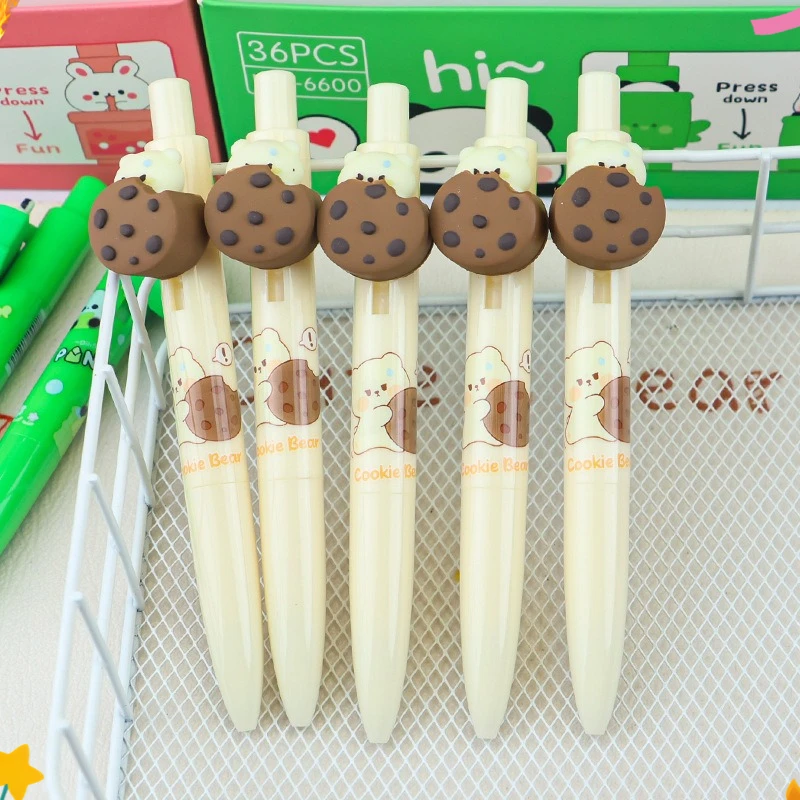 

36 Pcs with Box New Biscuit Bear Peek-a-boo Surprise Pen Creative Cartoon Shaping Push Neutral Pen 0.5 Blue Ink Signature