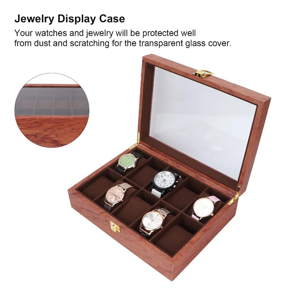 Large Composite Wood Watch Display Box Coffee colored watch pillow 26.5 x 20 x 8cm Watch Storage Case Watch Box Home Storage