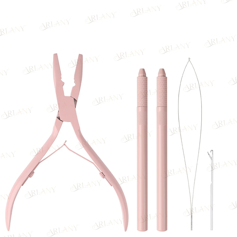 ARLANY Hair Extension Pliers Kit Sewing Weft Extension Needle Loop Threader Pulling Hook Hair Extension Pliers for Micro Beads