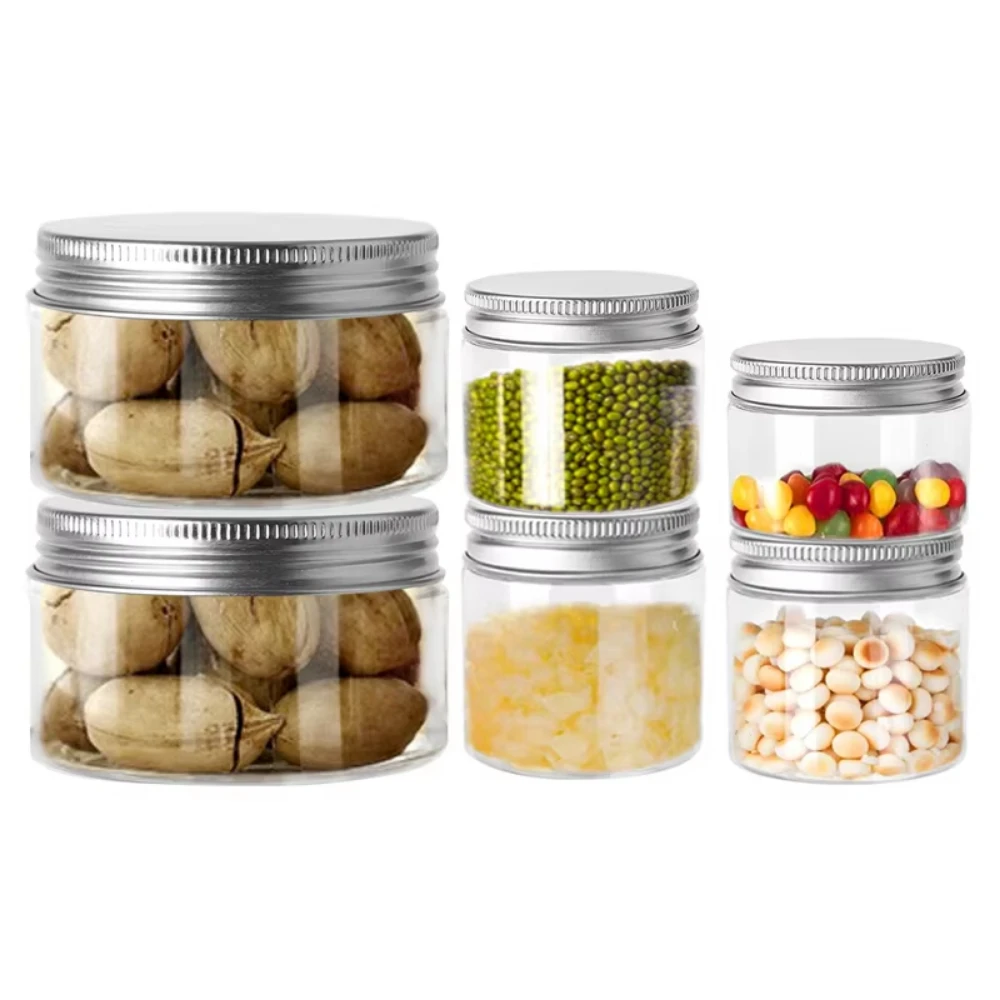 6 قطعة 30 مللي-150 مللي البلاستيك الشفاف ميسون الجرار واسعة الفم مع غطاء ألومنيوم للمطبخ و مخزن للمكياج حاوية زجاجة وعاء محكم