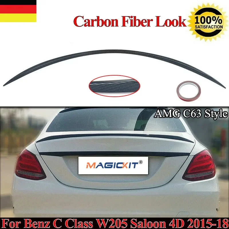 MagicKit For Benz W205 C63 AMG 15-19 OE Style Trunk Lip Spoiler Wing Carbon Fiber Style