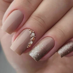 24Pcs/Set Diamond Models Solid Color French Wearing False Nails Removable Press-on Nail Art European Square Head Fake Nails