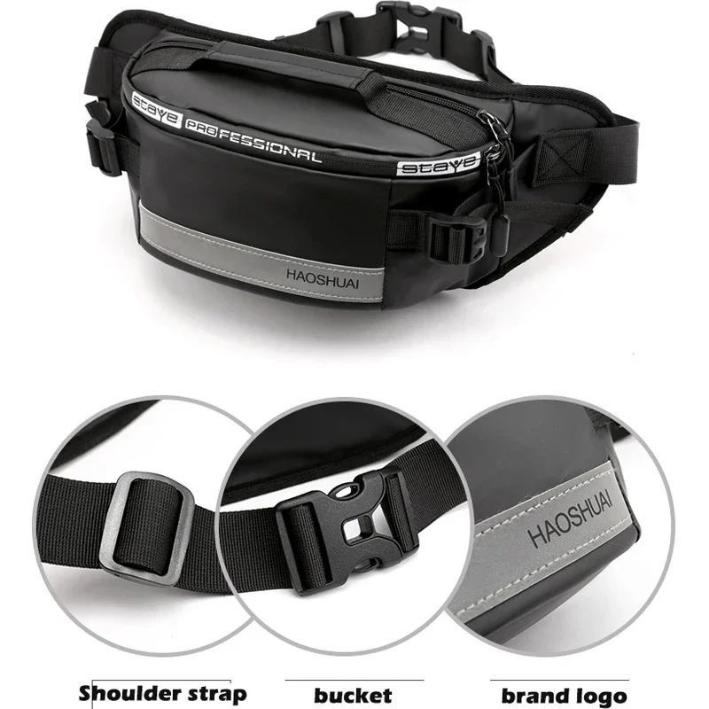 Impermeável Fanny Pack para exterior, Lazer Fitness, Reflexivo Strip Waist Bag, Anti-Theft Mobile Phone Chest Bag, Belt Bag, Moda