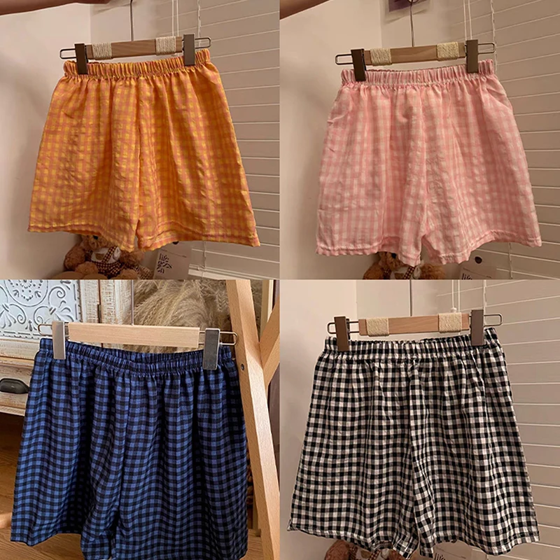 New Summer Shorts Pajamas Cotton Women Shorts Women's Bottoms Soft Pants Plaid Print Loose Pants Womens Pajama Pant image 4